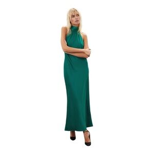 Faviana Halter Gown Long Maxi Dress in Green Satin Size 14